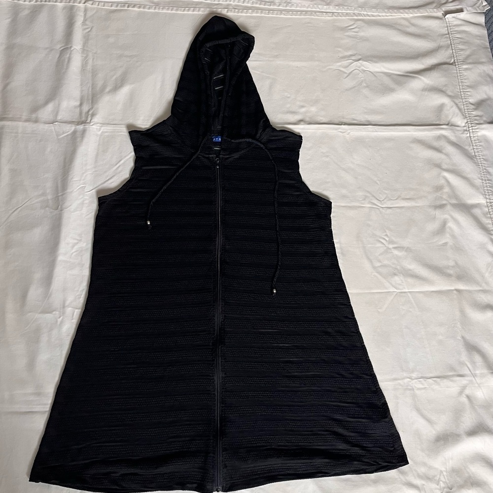 Apt 9 Coastal Comfy Chic Hooded Full Zip Swimsuit Cover-Up, Sz Small, Black